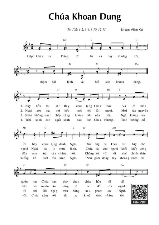 Sheet PDF of Thánh Vịnh 102, Chúa Khoan Dung
