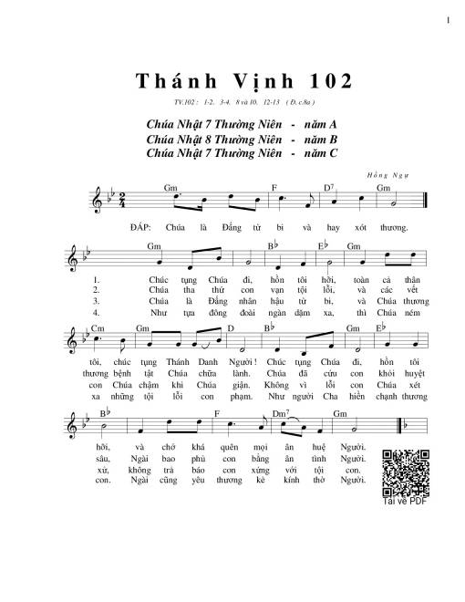 Thánh Vịnh 102, Chúa Nhật 7C Thường Niên