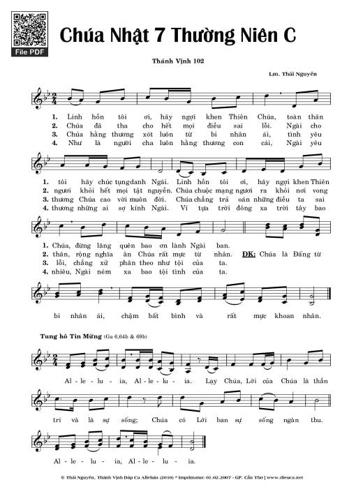 Sheet PDF of Thánh Vịnh 102, Chúa Nhật 7C Thường Niên