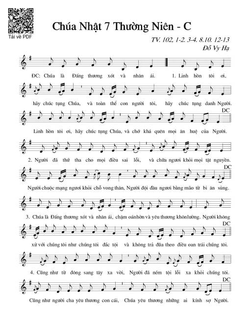 Thánh Vịnh 102, Chúa Nhật 7C Thường Niên