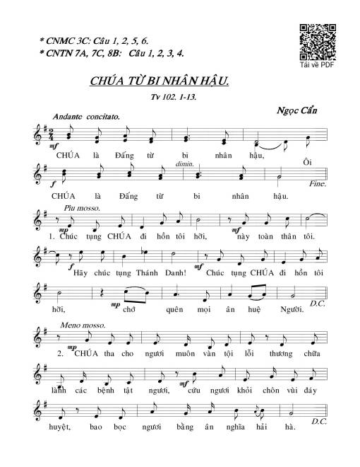 Sheet PDF of Thánh Vịnh 102, Chúa Từ Bi Nhân Hậu