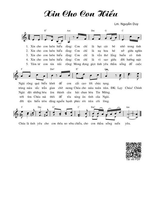 Sheet PDF of Xin Cho Con Hiểu