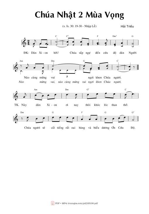 Sheet PDF of Ca Nhập Lễ Chúa Nhật 2 Mùa Vọng