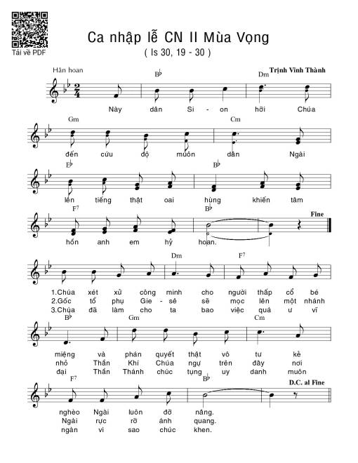 Sheet PDF of Ca Nhập Lễ Chúa Nhật 2 Mùa Vọng