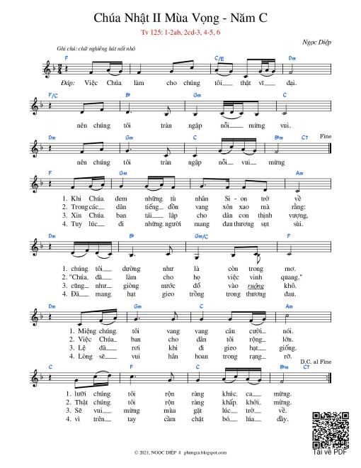 Thánh Vịnh 125, Chúa Nhật 2C Mùa Vọng