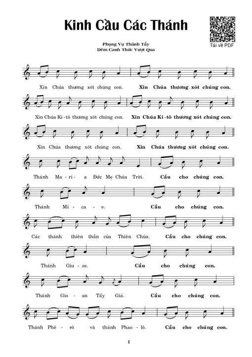 Sheet PDF of kinh cầu các thánh (vọng phục sinh)