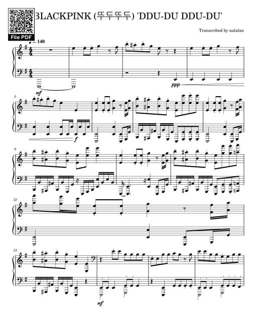 BLACKPINK (뚜두뚜두) 'DDU-DU DDU-DU'  Sheet Piano