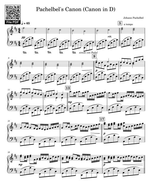 Pachelbel's Canon (Canon in D) Sheet Piano