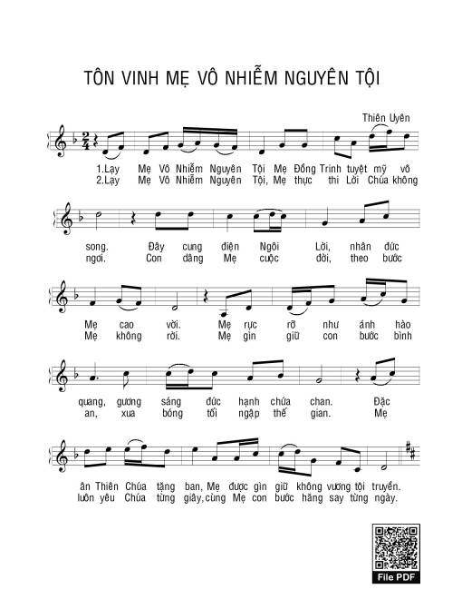 Sheet PDF of Tôn Vinh Mẹ Vô Nhiễm Nguyên Tội
