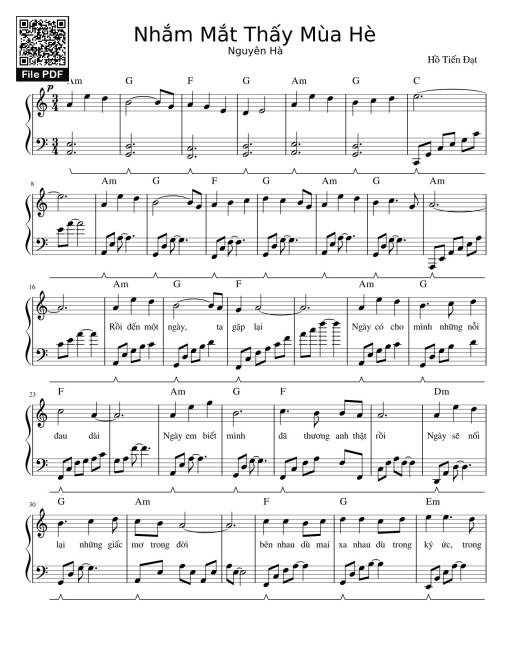 Sheet PDF of Nhắm Mắt Thấy Mùa Hè Sheet Piano