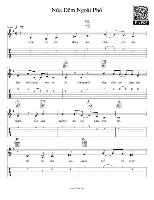 Sheet PDF of Nửa Đêm Ngoài Phố Sheet Guitar TAB