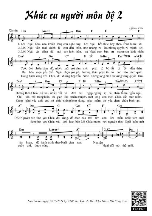 Sheet PDF of Khúc Ca Người Môn Đệ 2