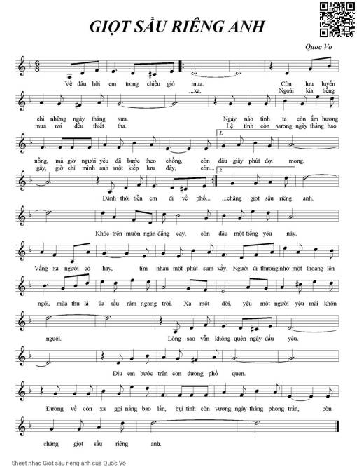 Sheet PDF of Giọt sầu riêng anh