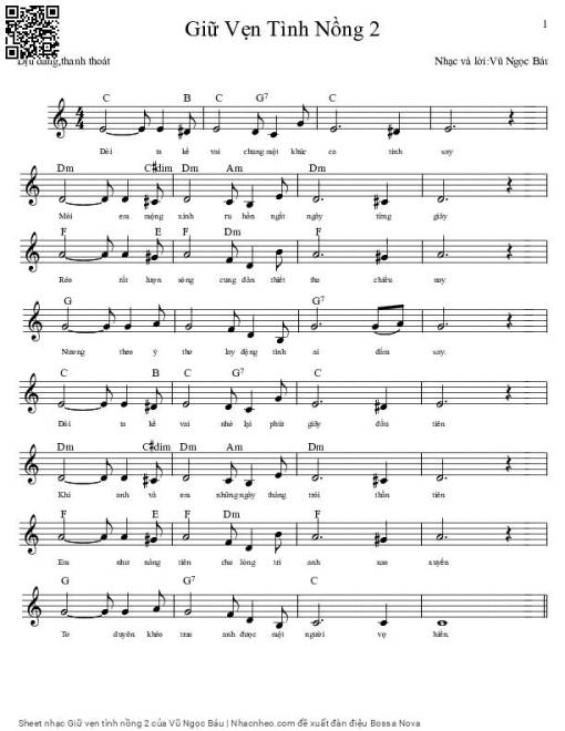 Sheet PDF of Giữ vẹn tình nồng 2
