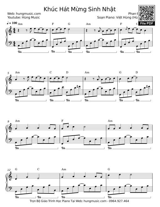 Sheet PDF of Khúc Hát Mừng Sinh Nhật Sheet Piano