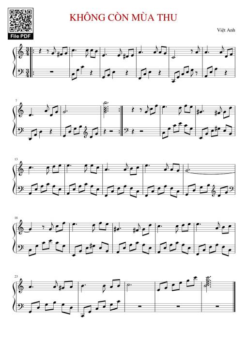 Sheet PDF of KHÔNG CÒN MÙA THU Sheet Piano