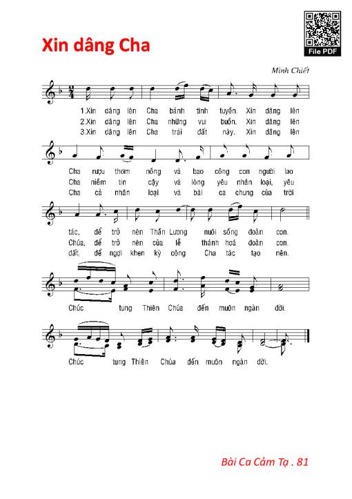 Sheet PDF of Xin Dâng Cha - Lm. Minh Chiết