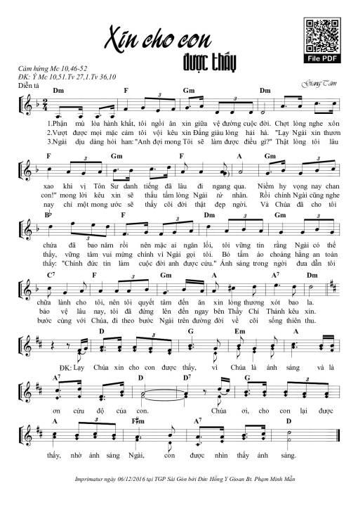 Sheet PDF of Xin Cho Con Được Thấy