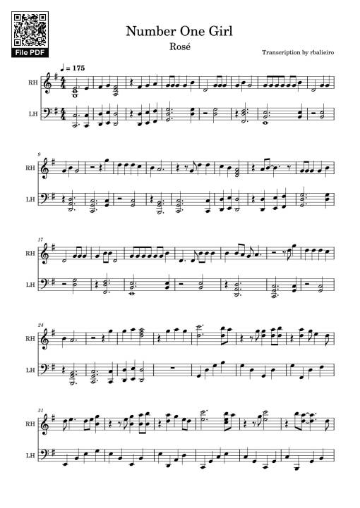Sheet PDF of Number One Girl Sheet Piano