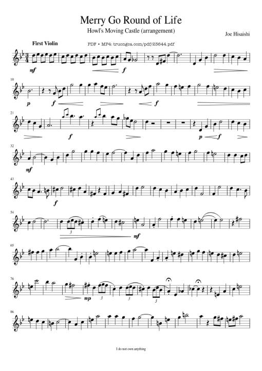 Merry Go Round of Life Sheet Violin