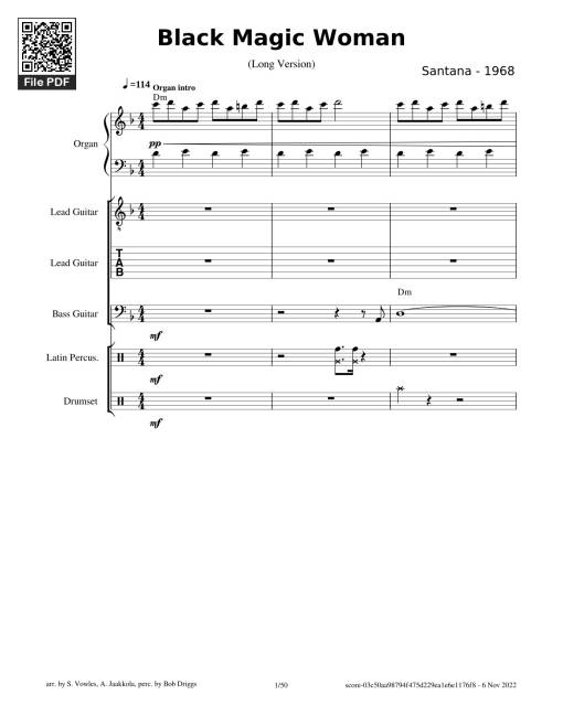 Sheet PDF of Black Magic Woman Sheet Guitar Lead, Bass, Organ