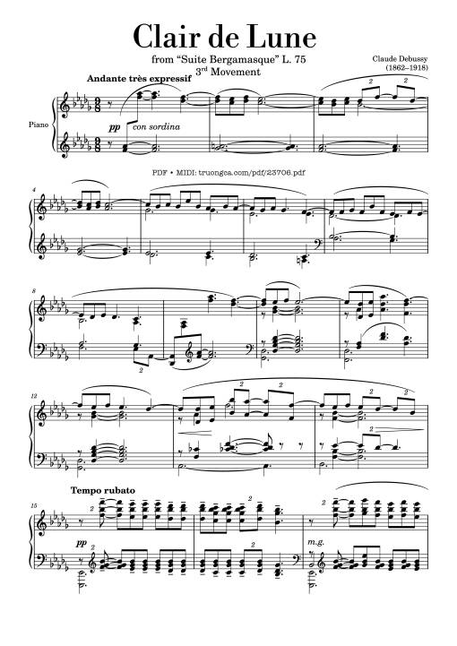 Sheet PDF of Clair de Lune Sheet Piano
