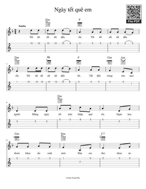 Sheet PDF of Ngày tết quê em Sheet Guitar TAB