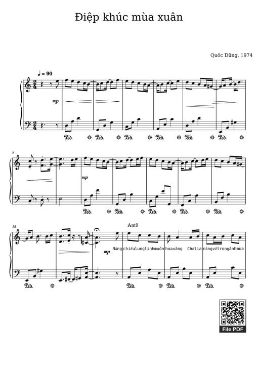 Sheet PDF of Điệp khúc mùa xuân Sheet Piano (Am)