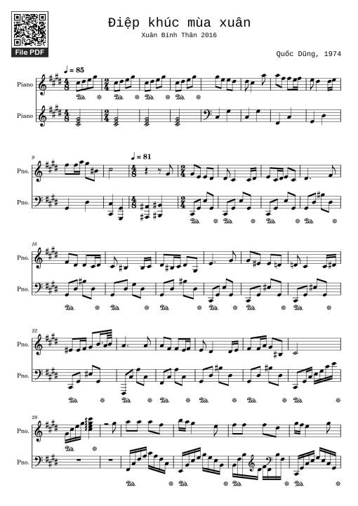 Sheet PDF of Điệp khúc mùa xuân Sheet Piano (2016, C♯m)