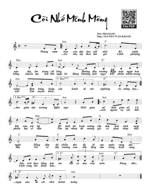 Sheet PDF of Cõi nhớ mênh mông