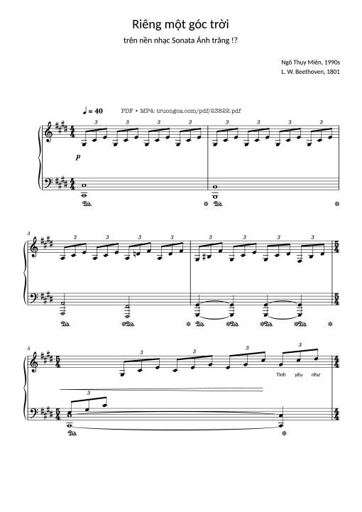 Sheet PDF of Riêng một góc trời Sheet Piano