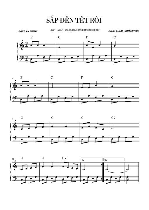 Sheet PDF of SẮP ĐẾN TẾT RỒI Sheet Piano