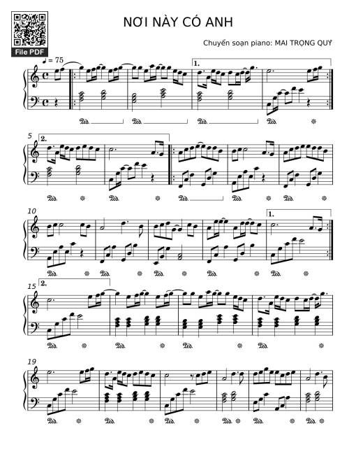 Sheet PDF of NƠI NÀY CÓ ANH Sheet Piano
