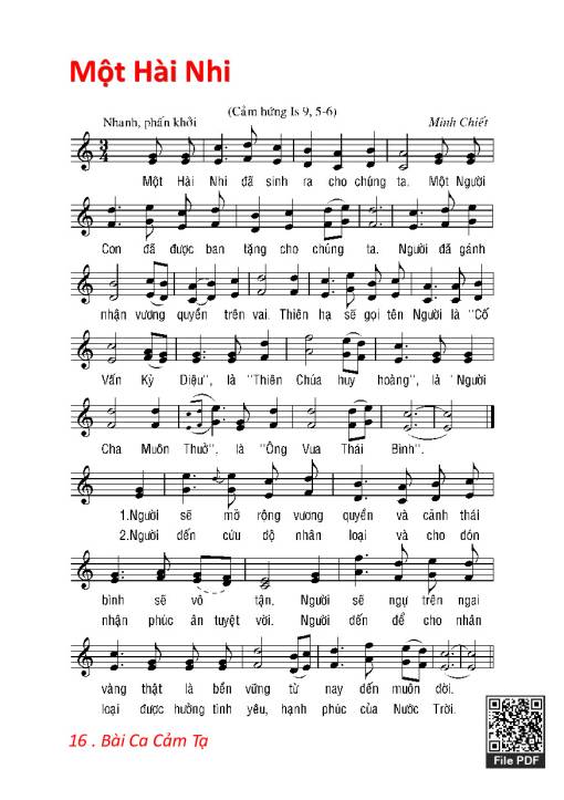 Sheet PDF of Một Hài Nhi - Lm. Minh Chiết