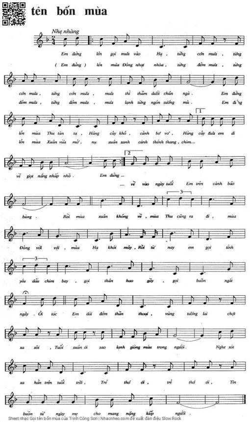 Sheet PDF of Gọi tên bốn mùa