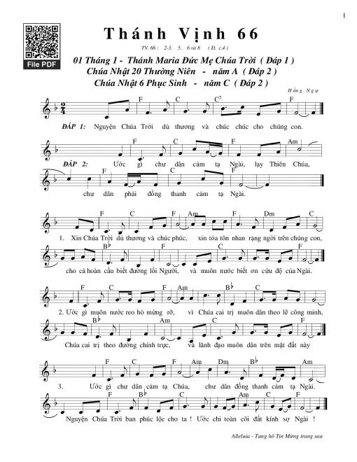 Sheet PDF of Thánh Vịnh 66, Lễ Đức Maria Mẹ Thiên Chúa 01.01