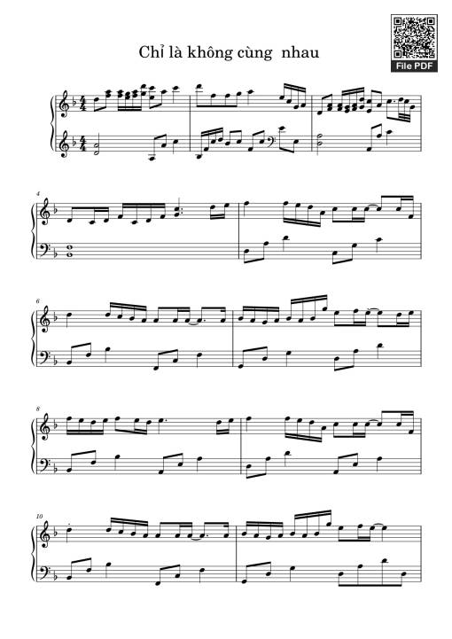 Sheet PDF of Chỉ Là Không Cùng Nhau – 错位时空 - 艾辰 Sheet Piano