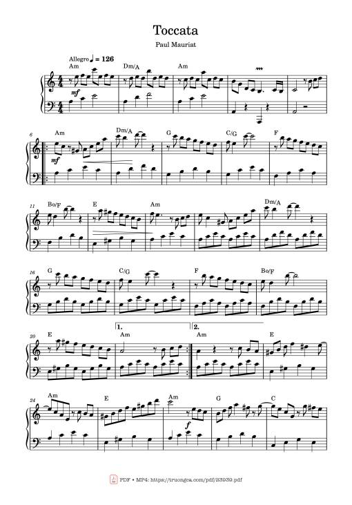 Toccata – Paul Mauriat - easy version Sheet Piano