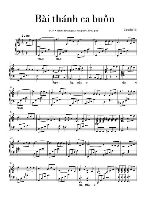 Bài thánh ca buồn Sheet Piano