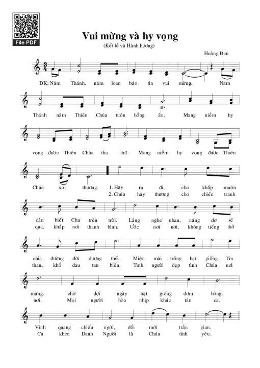 Sheet PDF of Vui Mừng Và Hy Vọng