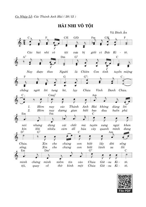 Sheet PDF of Hài Nhi Vô Tội