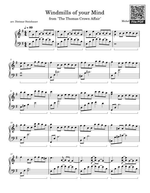 Windmills of your Mind Sheet Piano
