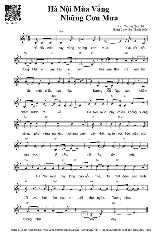 Sheet PDF of Hà Nội mùa vắng những cơn mưa