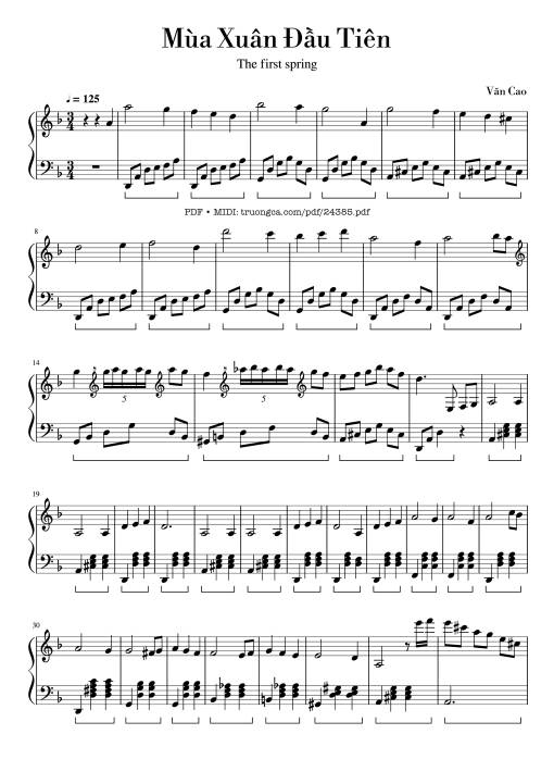 Mùa Xuân Đầu Tiên Sheet Piano