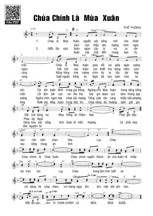 Sheet PDF of Chúa chính là mùa xuân (2 bè)