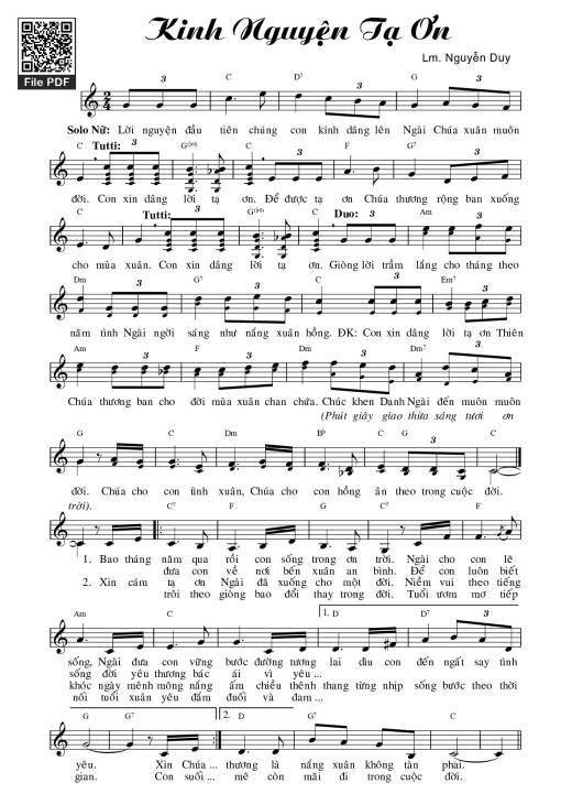 Sheet PDF of Kinh nguyện tạ ơn