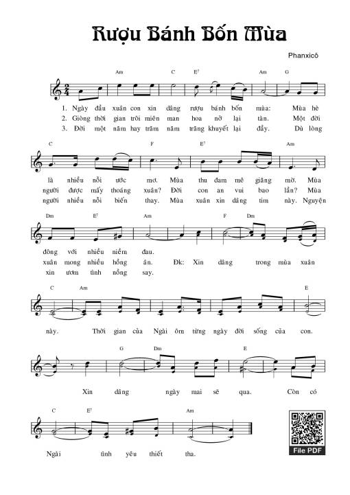 Sheet PDF of Rượu bánh bốn mùa