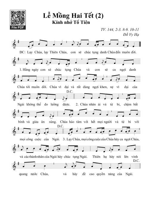 Sheet PDF of Thánh Vịnh 144, Lễ Mồng Hai Tết