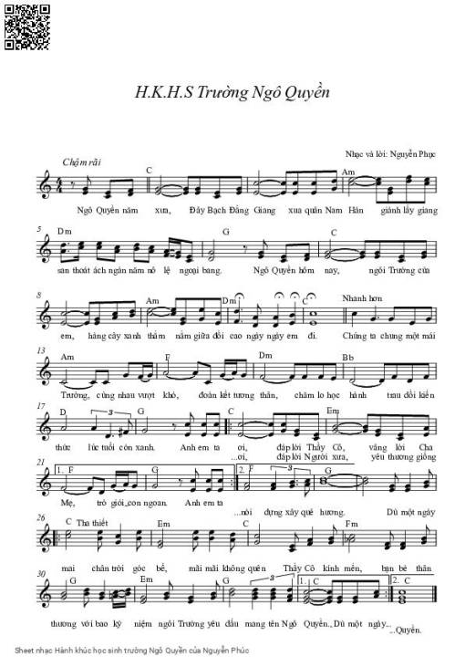 Sheet PDF of Hành khúc học sinh trường Ngô Quyền