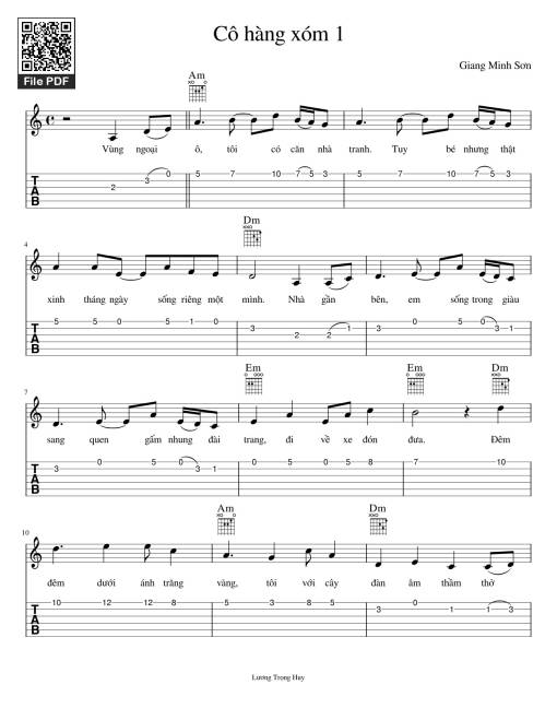 Sheet PDF of Cô hàng xóm Sheet Guitar TAB